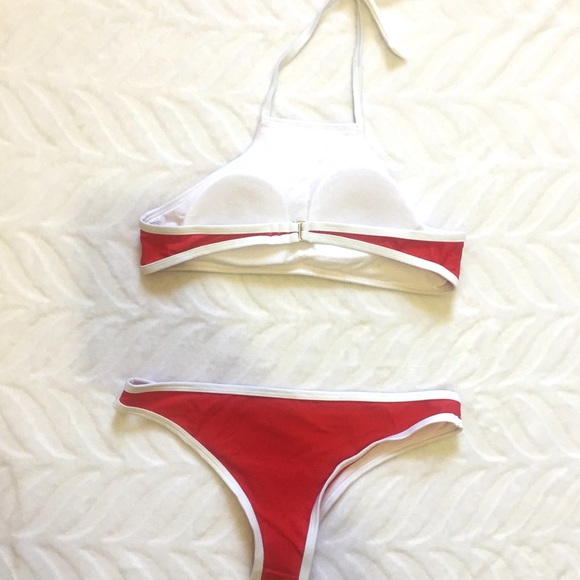 Red Bikini Halter Top Two-Piece Swimsuit - Picture 2 of 7